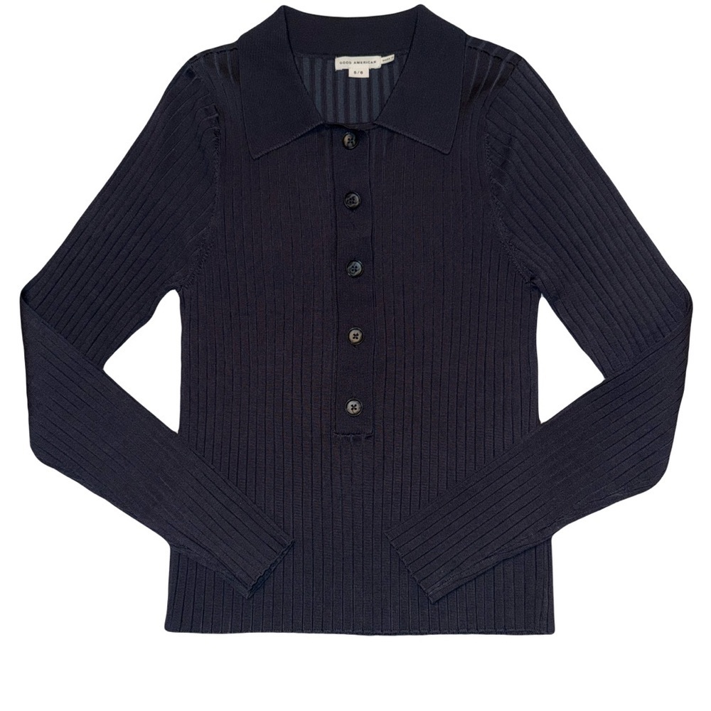 Good American Women’s Ribbed Henley Polo Navy Size M Orig $140 - Picture 3 of 7